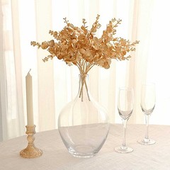4 GOLD Metallic Artificial Eucalyptus Leaves Bushes Party Events Decorations