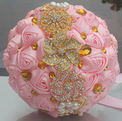 8.3 Inch Handmade Satin Rose Bridal Bouquet Toss round Wedding Bouquet Throw Tos