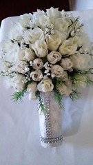 SMALL WEDDING BOUQUET- IVORY ROSES- SILVER LACE HANDLE