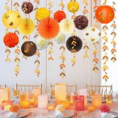 Party Decorations Kit Yellow Orange Brown Paper Hanging Fans Lantern Fall
