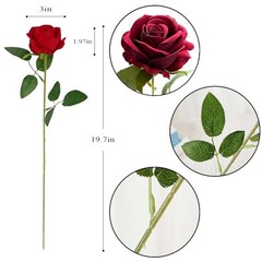 PCS Artificial Roses Realistic Velvet Silk Flowers Long Stem Faux 12 12pcs Red