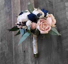 Pink Navy Blue Bridal Bouquet Blush Dusty Rose Blush Artificial Wedding Flowers