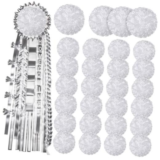 28 Pcs Homecoming Mum Flower Decoration 6.5/4.5 Inches Silver/White
