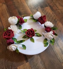 3PC Maroon Burgundy White Wedding Cake Flower Artificial Sola Wood Garland Decor