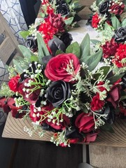 wedding bouquet set Black and Red Theme With Flower Girl Set Also 6 total