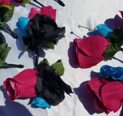 Wedding Bouquet Set – Black, Bright Pink, Turquoise Rose Flowers – 26 pieces