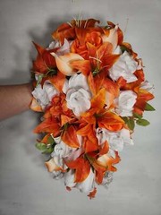 Orange White Rose Tiger Lily Bridal Wedding Bouquet Accessories