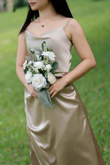Set of 6 White Bridesmaid Bouquet, Sage Green Bridal Bouquets for Bridesmaids,Sm