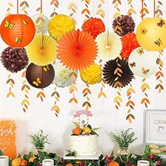 Party Decorations Kit Yellow Orange Brown Paper Hanging Fans Lantern Fall