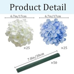 Faux Hydrangea Artificial Flowers Bulk, Fake Silk Hydrangea 50 Pcs White Blue