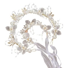 Elegant Flower Tiaras Hairband with Wrist Flower 2in1 Flower Girl Wedding Props
