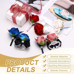 2Pcs Wrist Corsage Boutonnieres Set with Black Ribbon, Light Autumn Pink