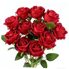 PCS Artificial Roses Realistic Velvet Silk Flowers Long Stem Faux 12 12pcs Red