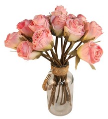 Blush Pink Faux Rose Bouquet Linen Wrapped Rustic Floral Decor Wedding Centerpie