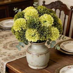20Pcs Green Chrysanthemums Artificial Flowers Fake Silk Ball Grass Green
