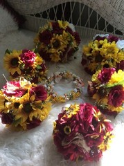 WEDDING FLOWERS BOUQUETS Decorations Sunflowers Burgundy Red SALE THRU 9/2