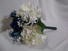 Wedding Bouquet Silken / Plastic White Hydrangea w/ Dark Blue Rose NEW