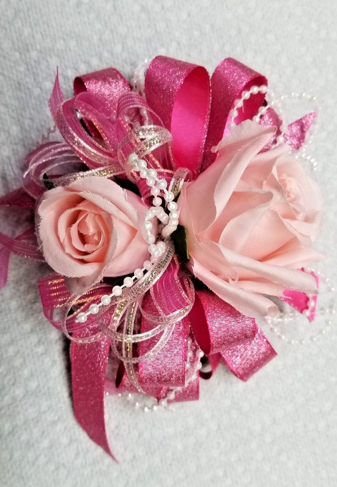 Light & Dark Pink SILK Flower Wrist Corsage & Boutonniere Set, Prom, wedding