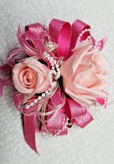 Light & Dark Pink SILK Flower Wrist Corsage & Boutonniere Set, Prom, wedding