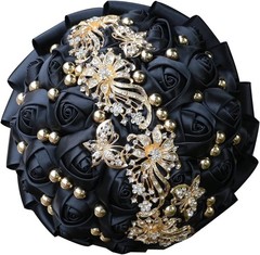 Gold Rhinestone Wedding Bouquet Crystal Bride Holding Roses