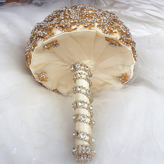 Wedding Bouquet with Golden Luxury Artificial Diamond,Set Including Bouquets, Wr