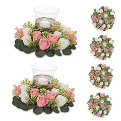 Artificial Flowers Candle Rings – 6 Pcs 14 inch Diam Dia 14″-6pcs Pink & White