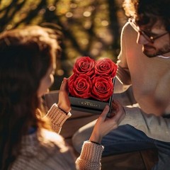 Preserved Roses in Gift Box, Real Eternal Rose Flower Gifts for Anniversary -Red