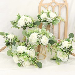Bridesmaids Bouquets Set of 6 Ivory White Artificial Flowers 7 Inch Bridesmaid B