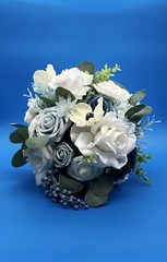 Dusty Blue & White Artificial Wedding Bridal Bouquet Ling’s Moments Faux Flowers