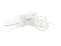 3 White Tulle Pearl Corsage & organza flower nylon leaves 6×4 with pearl pin