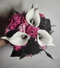 Fuchsia Pink Black Rose Calla Lily Bridal Wedding Bouquet Accessories