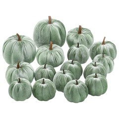 Woration 16pcs Fabric Artificial Pumpkins Set Lake Green Mix Size, Ash Gray