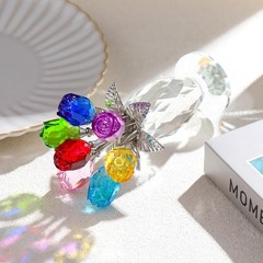 Arikyrist Crystal Colorful Rose Flower Bouquet Figurine with Vase,