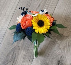 Coral Navy Sunflower Bridal Bouquet Sola Wood Cascade Orange Wedding Flowers