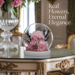 GLAMOUR BOUTIQUE Preserved Flowers Rose in Glass Dome w/Light – Long Pink