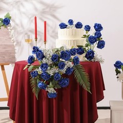 12PCS Artificial Silk Flowers Realistic Roses Bouquet 6 Flowers 6 Buds Blue