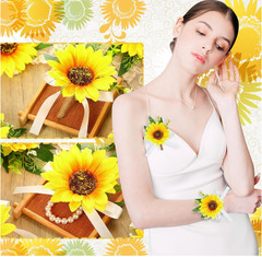 20 Pcs Sunflower Wrist Corsage and Boutonniere Set