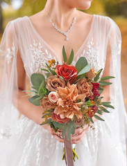Rustic Burnt Orange Wedding Bouquet – Artificial Terracotta Flowers for Bride