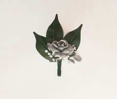 Silver Rose Pin Boutonniere Groom Best Man Prom Wedding Quinceanera Corsage