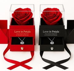 Preserved Red Rose Flowers with Love Necklace Gifts for Women Mom Birthday Prom