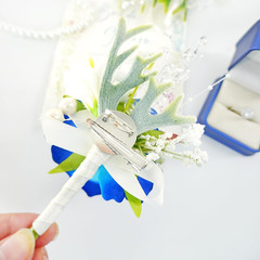 Royal Blue White Corsage and Boutonniere Set for Wedding Prom, Artificial Ros…