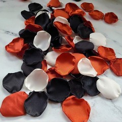 Black & Burnt Orange Rose Petals for a Gothic, Halloween Themed Wedding, Flower