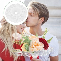 2Pcs Bridal Lace Bouquet Collars Wedding Flower Handle Reusable DIY White Floral