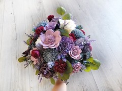 Lavender Blue Bridal Bouquet Burgundy Sola Wood Flower Bridesmaid Wildflowers
