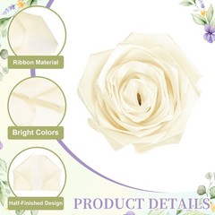100pcs Eternal Roses Petals Premade Satin Ribbon Flowers Beige