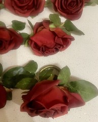 7 Burgundy Red Napkin Candle Rings Silk Roses Wedding Party Flowers Centerpiece