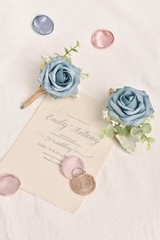 Dusty Blue Boutonniere with Eucalyptus for Men Set of 6 Wedding Flower