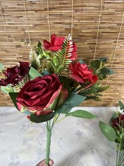 2 Bouquets 13″ Silk Rose, Bud Artificial Flower Bushes Wedding Party Decorations