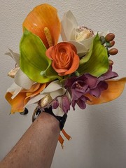 Artificial Wedding Bouquet Orange White Green Purple Calla Lily Rose Orchid