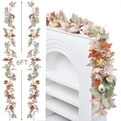 2 Pack Fall Garland Maple Leaf, 5.9Ft/Piece Hanging Vine Garland White&green